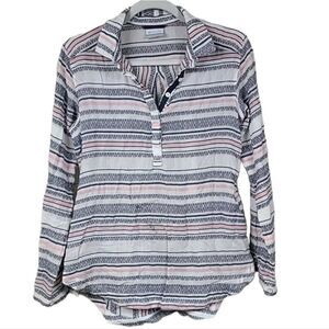 Columbia Brooks Lake Tunic White Multicolor Striped Roll Long Sleeve Beach Cover